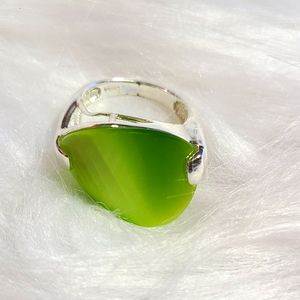 Vintage Large Green Cat's Eye Disc Size 8 Silver Ring by Marsala